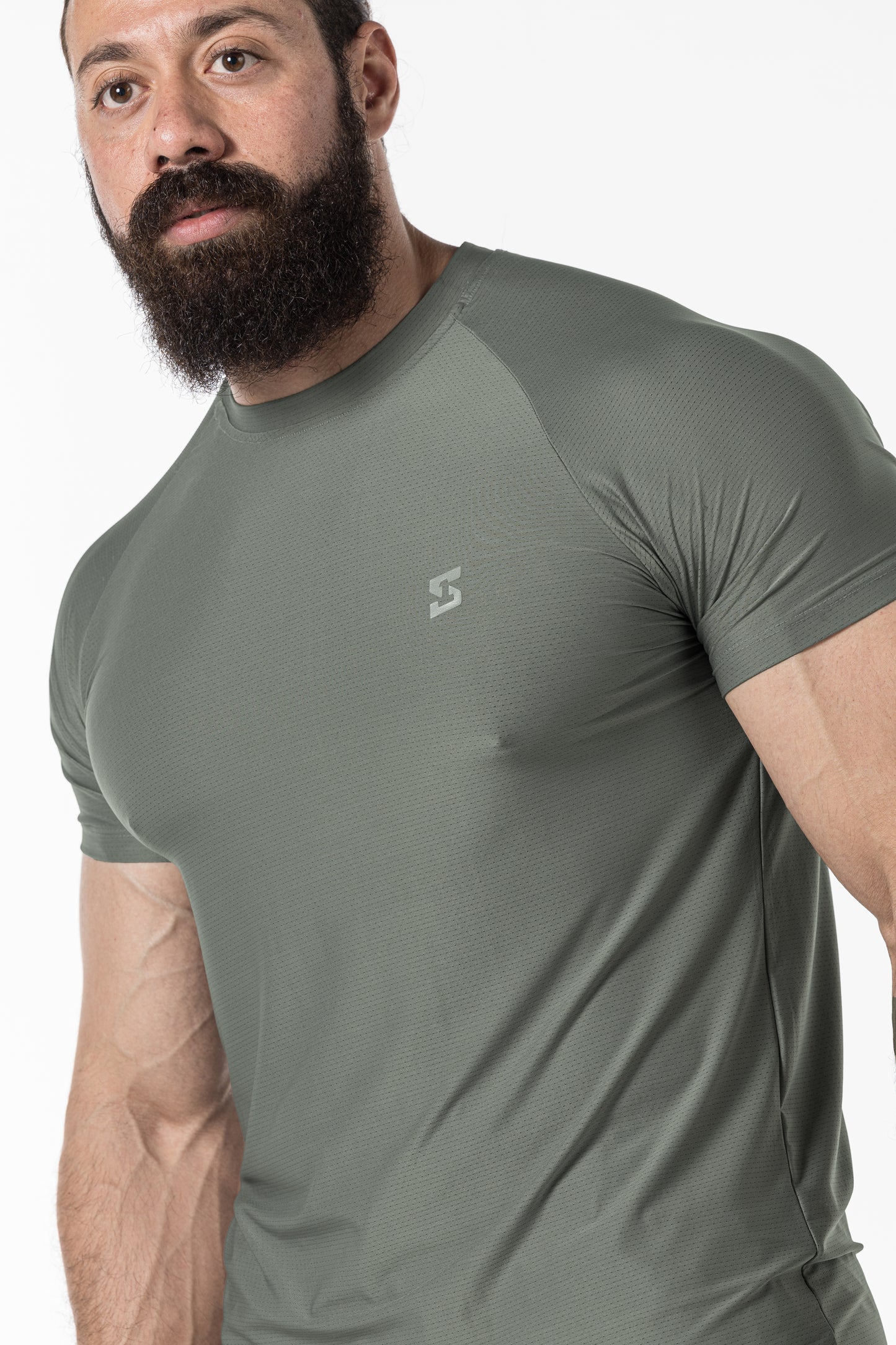 grey green short sleeve men