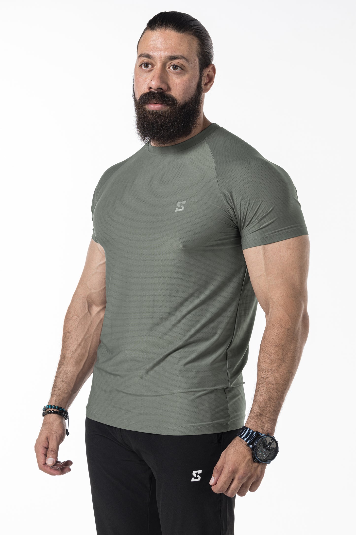 grey green short sleeve men
