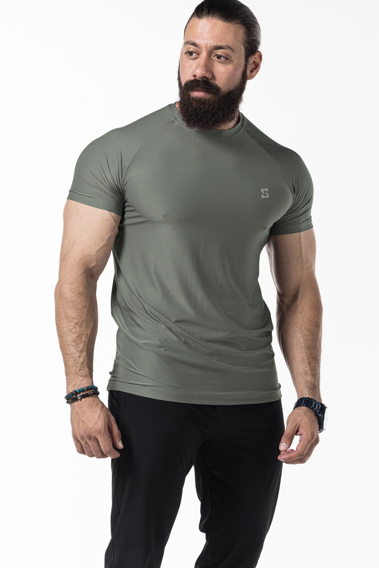 grey green short sleeve men