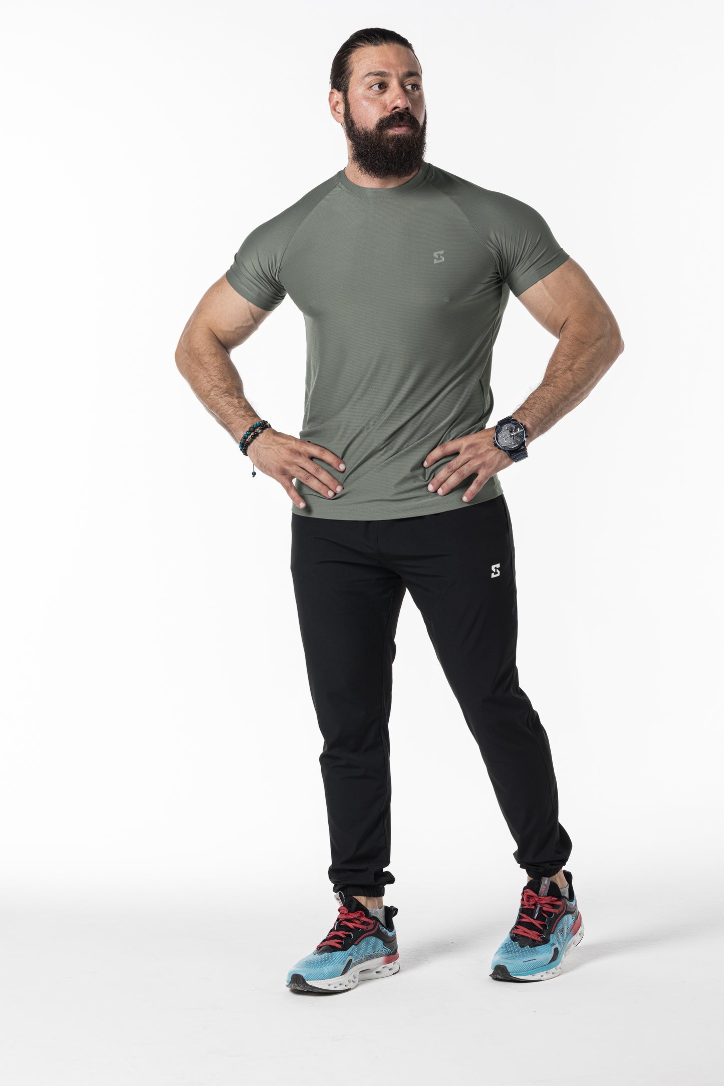 grey green short sleeve men