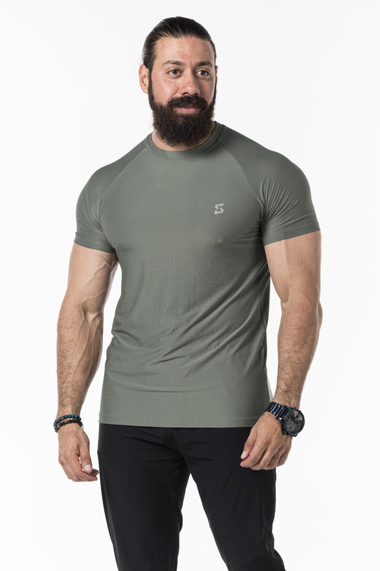 grey green short sleeve men